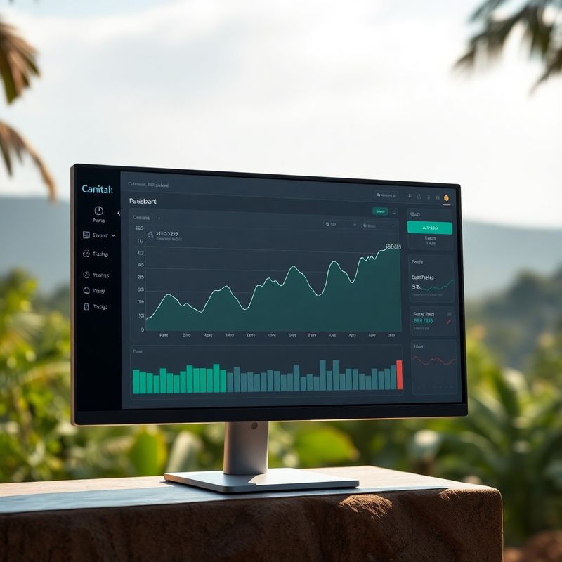 Stone-and-mint trading dashboard interface with a live equity curve
